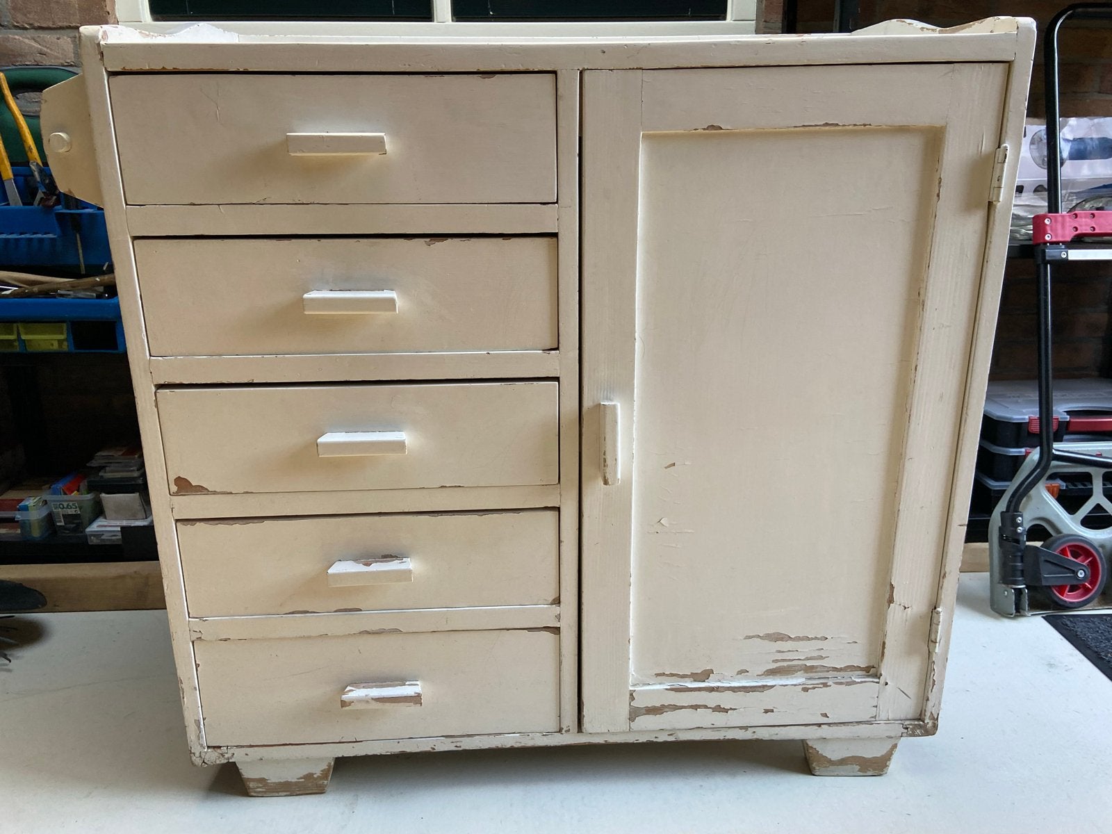 Vintage/landelijke commode met uitschuifbaar zijplankje, Gebruikt, 75 tot 100 cm, Minder dan 50 cm, Commode