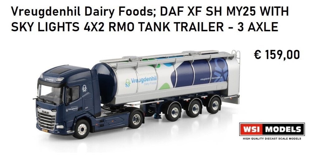 WSI Models DAF XF SH MY 25 Vreugdehil Dairy, Ophalen of Verzenden, Nieuw, Bus of Vrachtwagen, Wsi