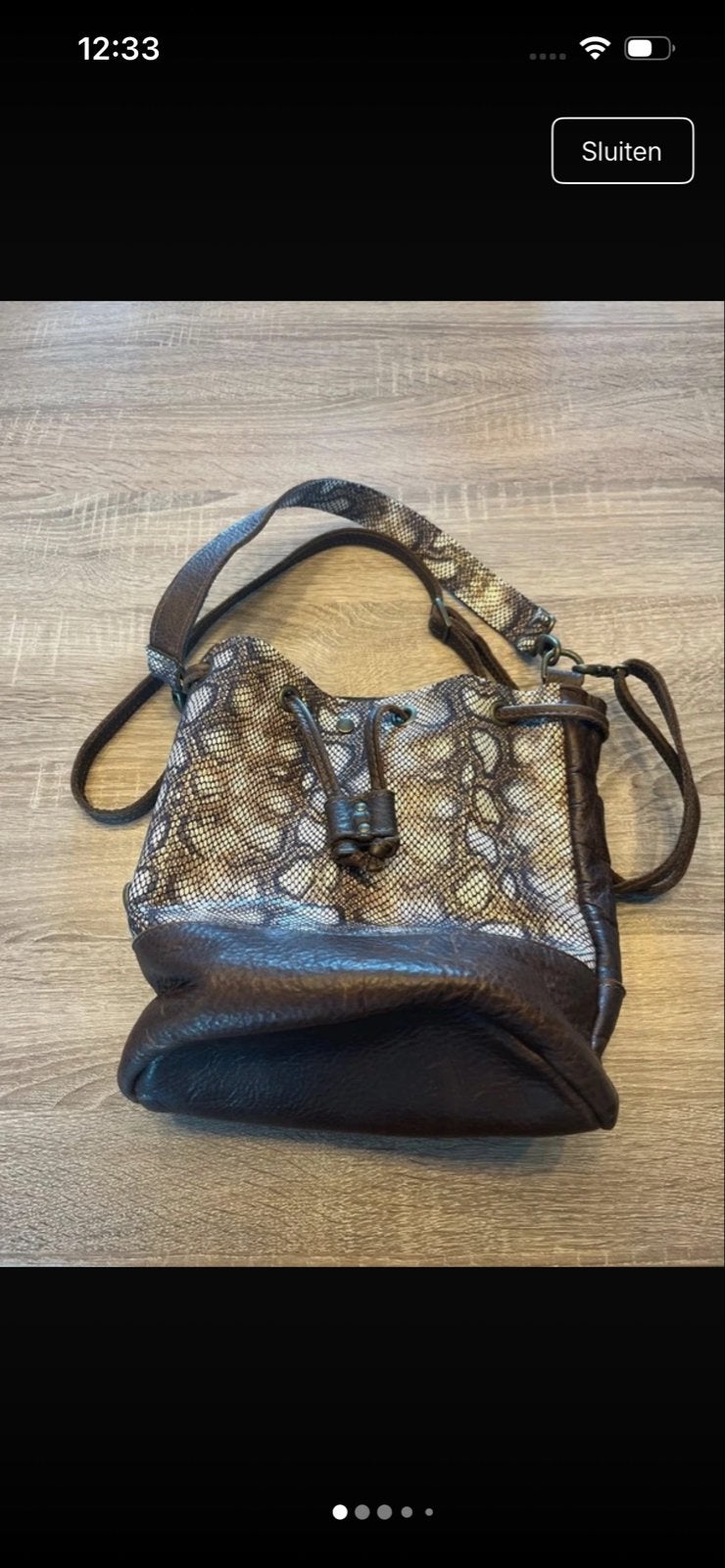 Mon Amy handgemaakte leren tas met slangenprint, Ophalen of Verzenden, Nieuw, Bruin, Handtas