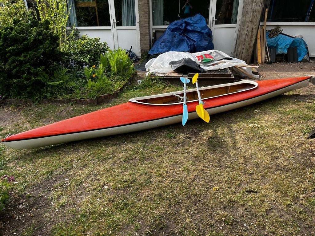 Unieke Retro Canadese Kano - NZ Import (Jaren '80) - Glasvez, Ophalen, Gebruikt, Met peddels, Twee personen