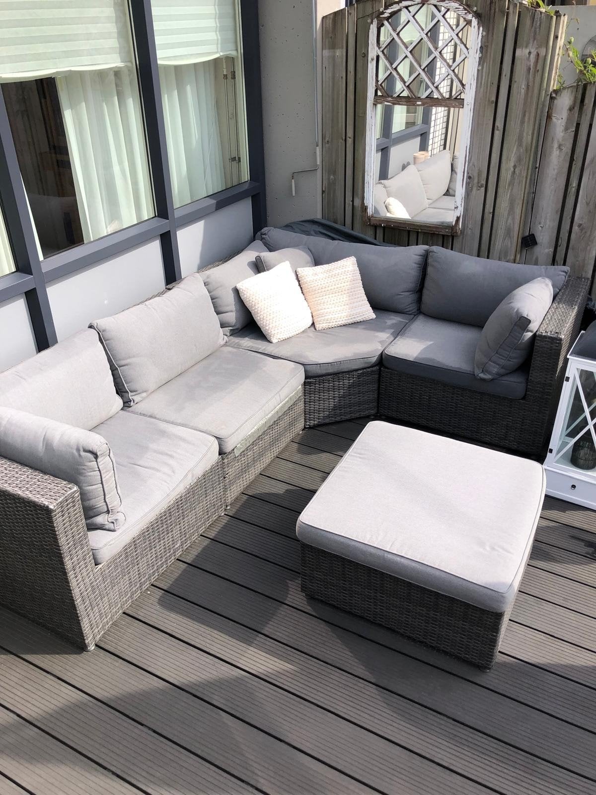 Gratis grijze loungeset incl. kussens, Tuin en Terras, Ophalen, Gebruikt, Kunststof