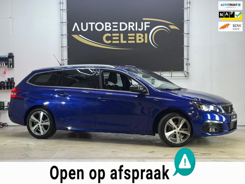 Peugeot 308 SW 1.2 PureTech GT-line 2018 BLAUW CARPLAY|DHOEK, Auto's, Peugeot, Gebruikt, 1199 cc, Blauw, 630 kg