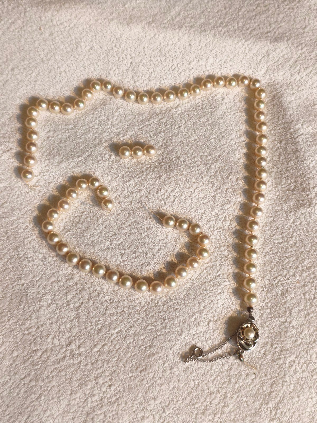 vintage echte parelketting met zilveren sluiting defect, Ophalen of Verzenden, Gebruikt, Zilver, Zilver