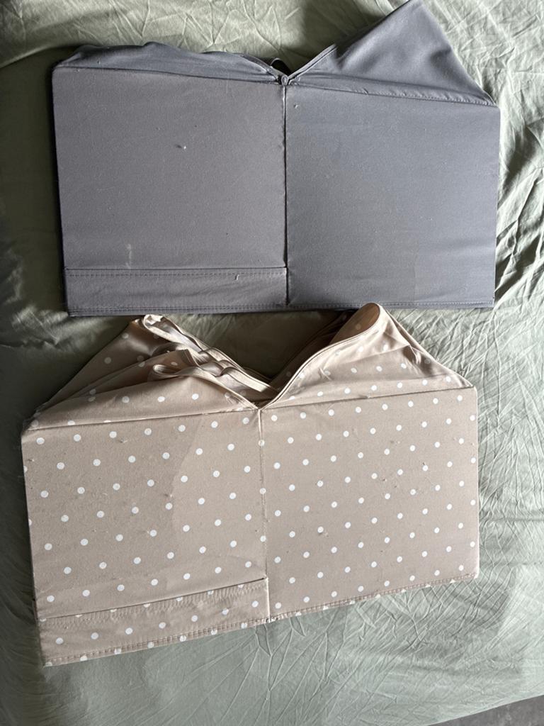 Opbergdozen met rits, grijs en beige met stippen, Ophalen of Verzenden, Zo goed als nieuw