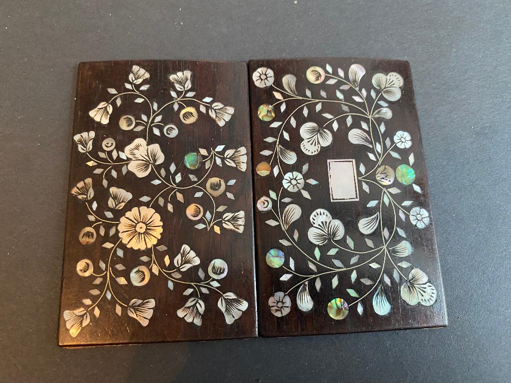 Antieke Parelmoer Inlegwerk Panelen – Ebbenhout – ca. 1860, Ophalen of Verzenden