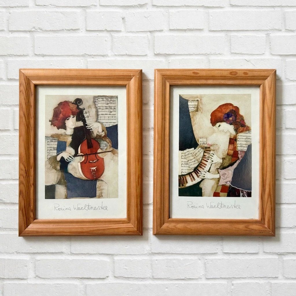 2x Rosina Wachtmeister Lijst Cello Piano - Jaren 80, Bruin, Gebruikt, 21 cm, Hangend