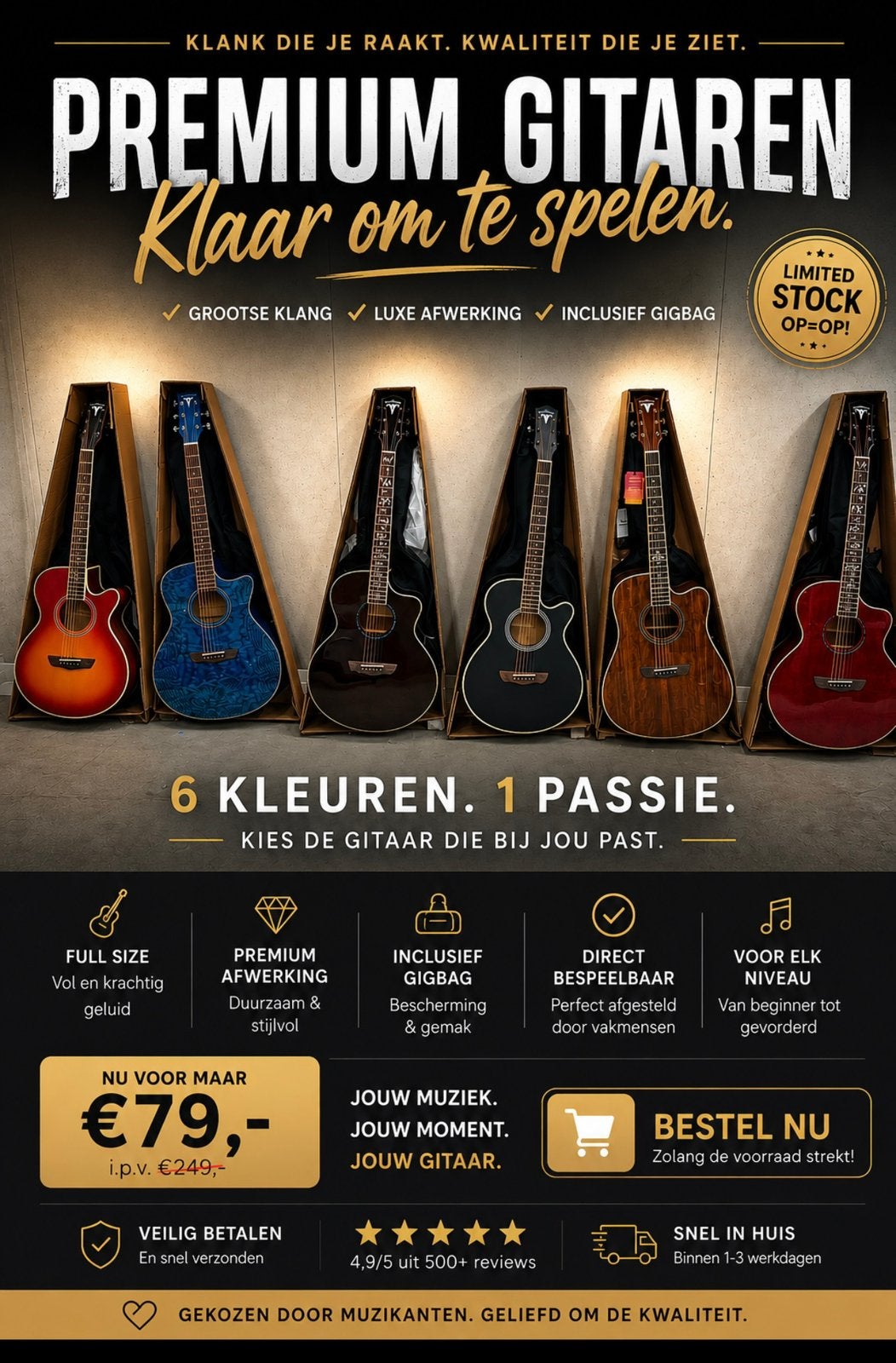 🎸 Bullfighter akoestische gitaar! 🐦‍🔥, Ophalen of Verzenden, Nieuw