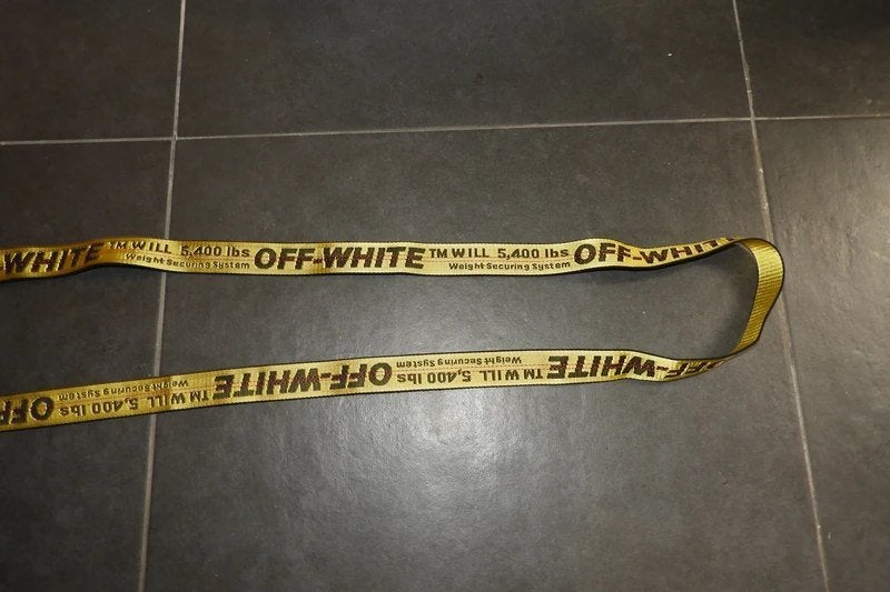 Off White lange riem geel merk print aparte gesp Nieuw, Overige kleuren, 100 cm of meer, Verzenden, Nieuw