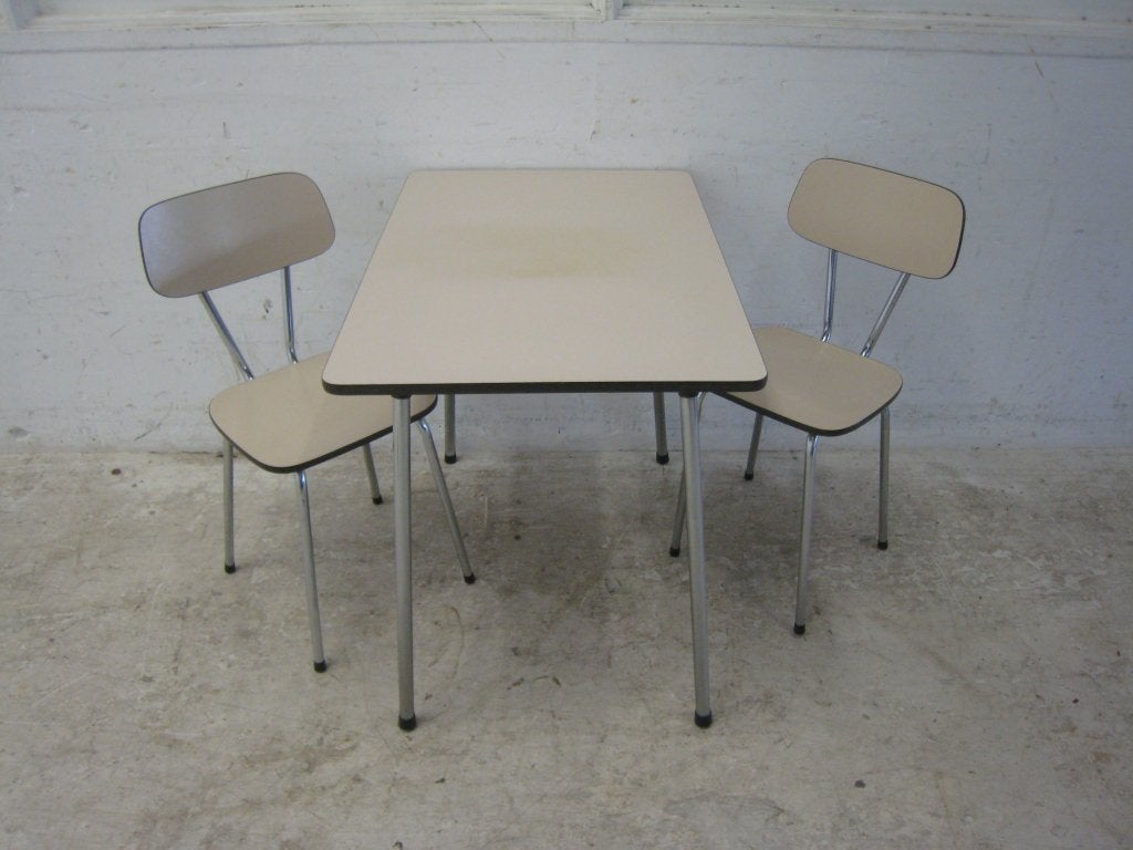 Vintage keukentafeltje met 2 stoelen, formica, Niet ingevuld, Gebruikt, Niet ingevuld, Niet ingevuld