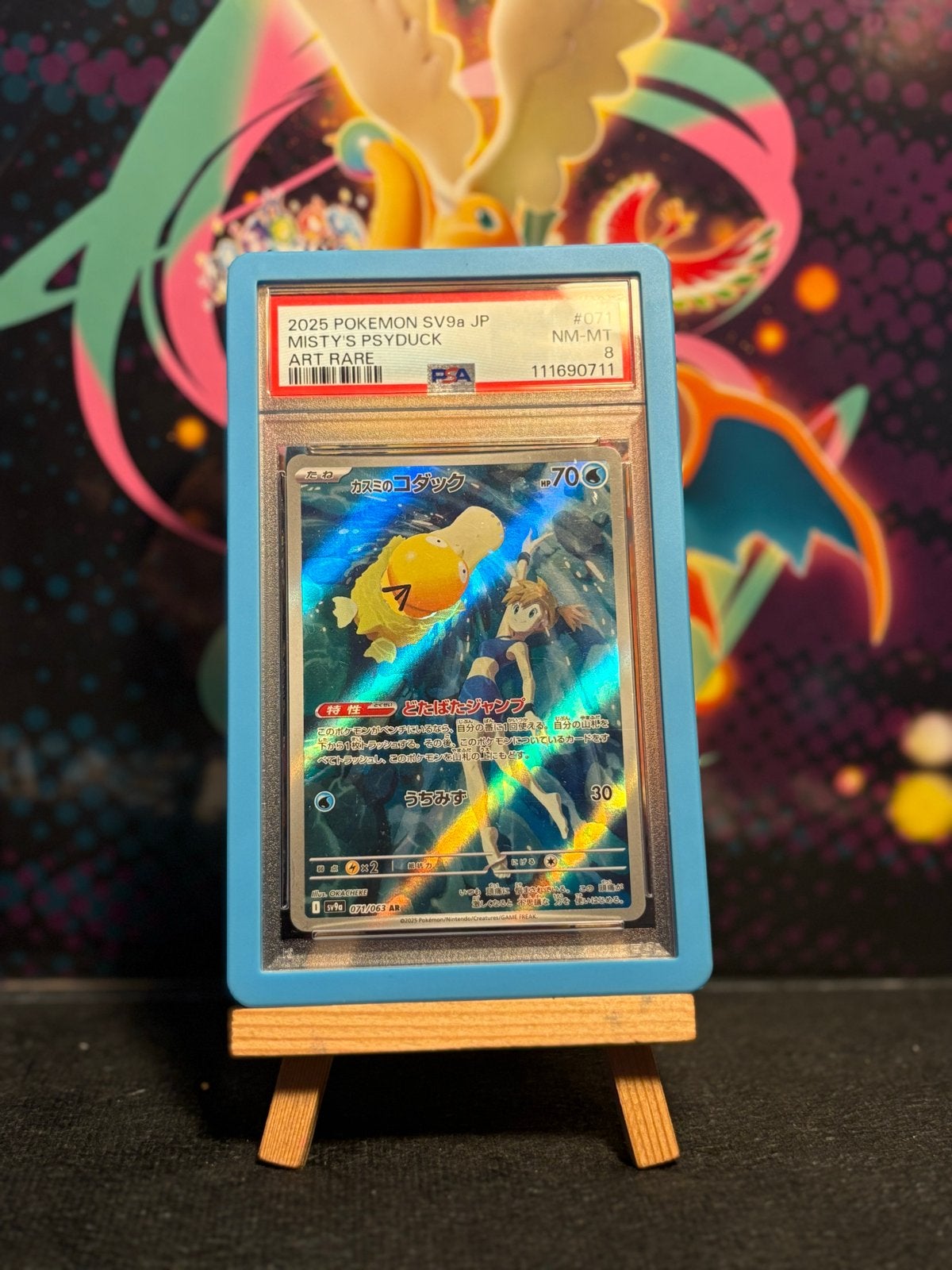 Misty's Psyduck PSA 8 - Pokémon Kaart, Ophalen of Verzenden, Zo goed als nieuw, Losse kaart
