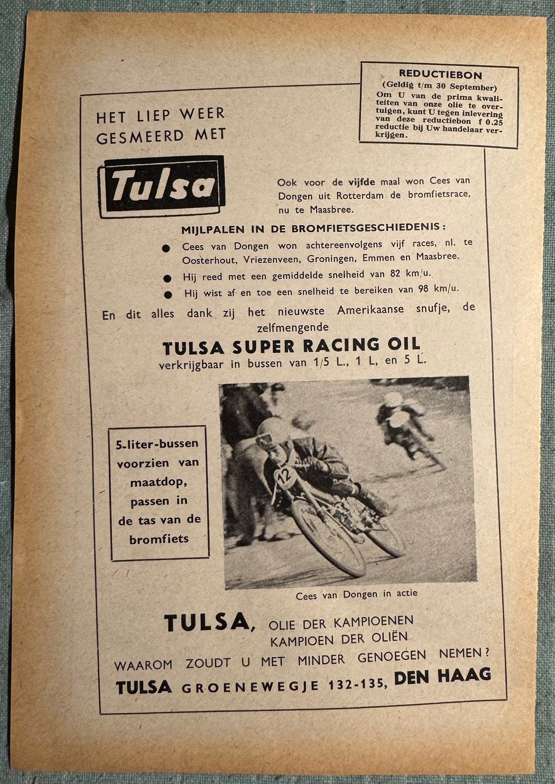 Advertentie Tulsa olie Cees van Dongen, Verzenden, Zo goed als nieuw, Overige typen