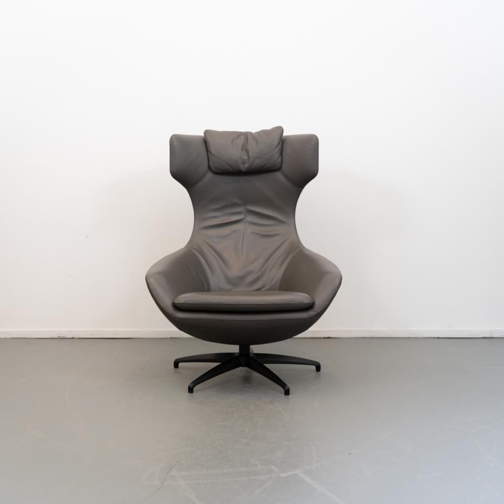 1x Leolux Caruzzo PLUS Fauteuil + Voetenbank Grijs - Leer, Niet ingevuld, Niet ingevuld, 75 tot 100 cm, Ophalen of Verzenden