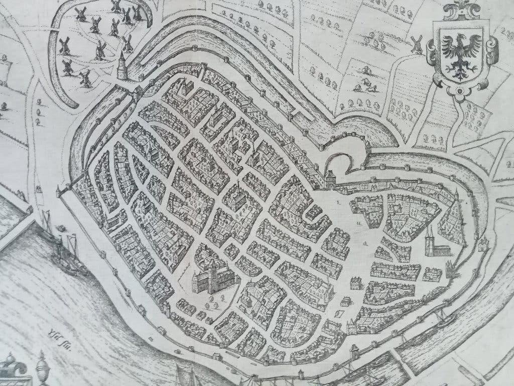 Deventer Plattegrond kopergravure Guicciardini ca. 1612, Stadsgezicht, 23 cm, 32 cm, 1600 - 1699
