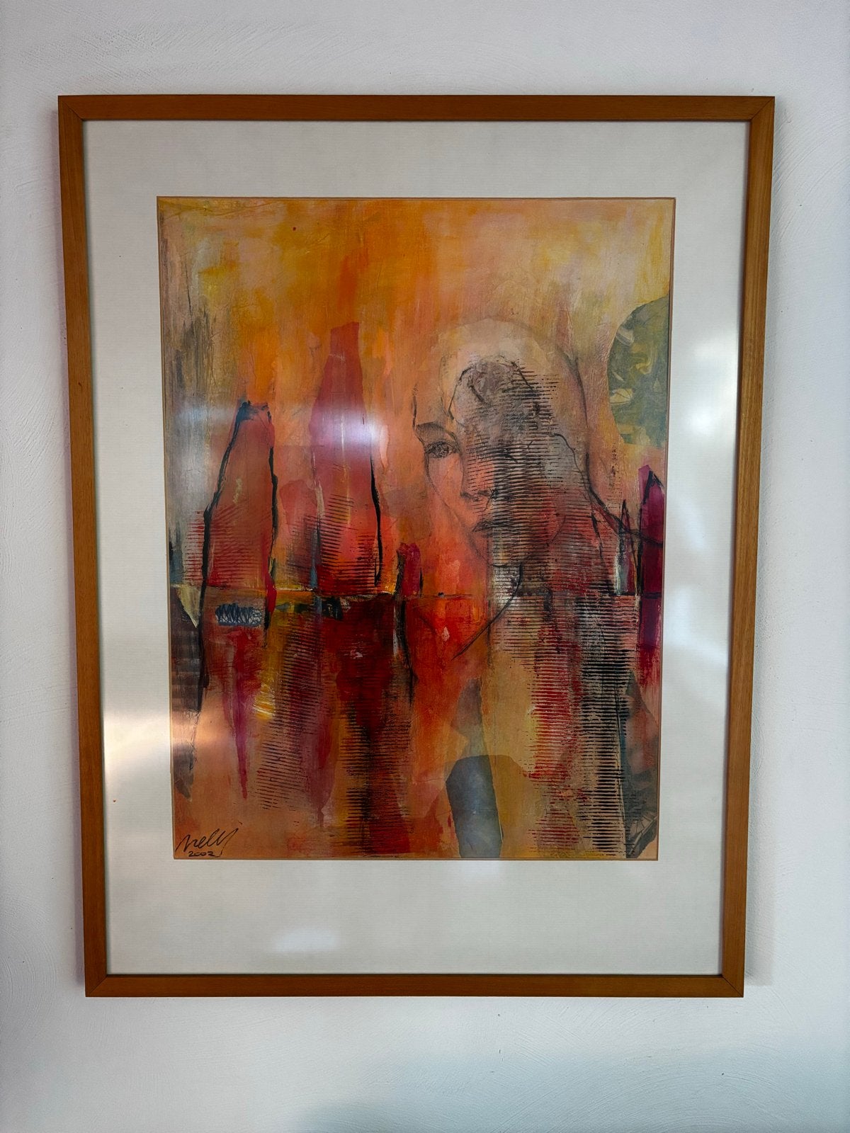 Abstract schilderij met figuur door Nely, 2002, Ophalen, Figuren, Gesigneerd, Gemengde techniek