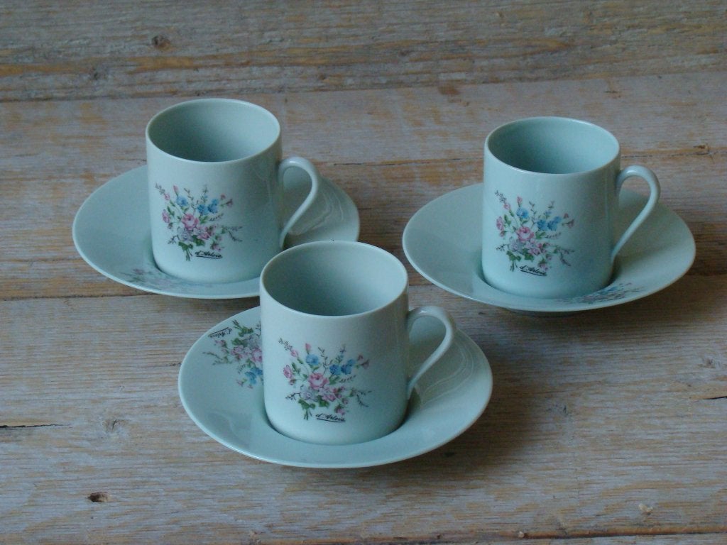 3 Espresso kop-en-schotels, France Limoges, 'D'ARTROIT, gaaf