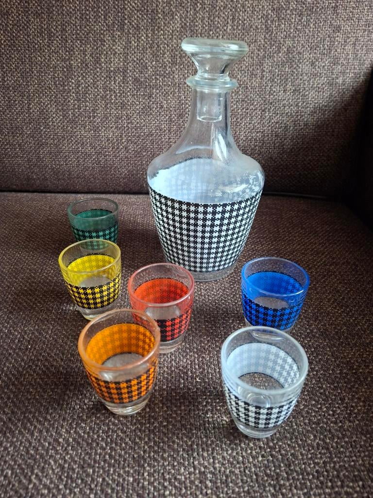 Vintage likeursetje jaren 60 , fles en 6 glaasjes, Ophalen of Verzenden, Borrel- of Shotglas