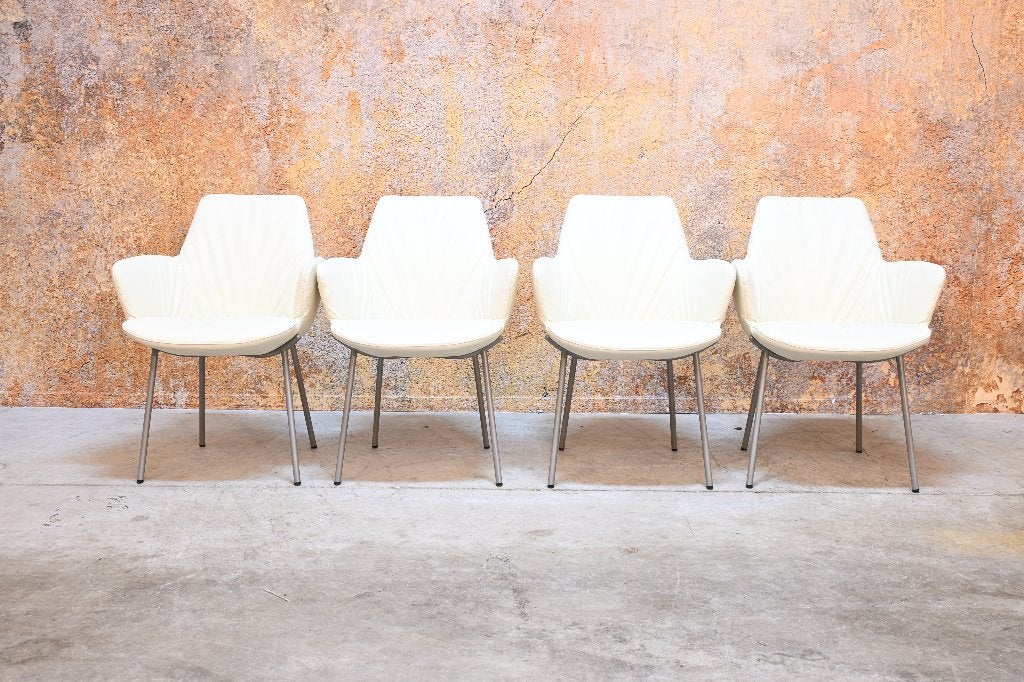 ZGAN 4 witte leren Bert Plantagie Maple designstoelen, Huis en Inrichting, Wit, Ophalen of Verzenden, Zo goed als nieuw, Vier