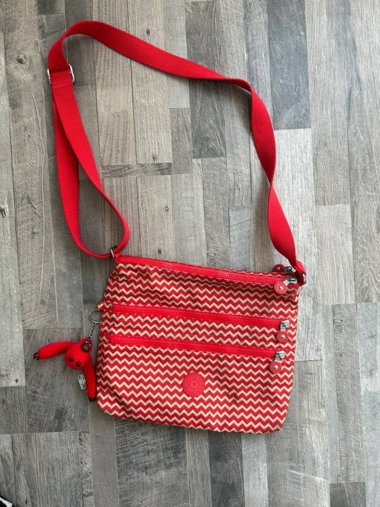 Rood wit gestreepte Kipling schoudertas, Ophalen, Gebruikt, Rood, Kipling