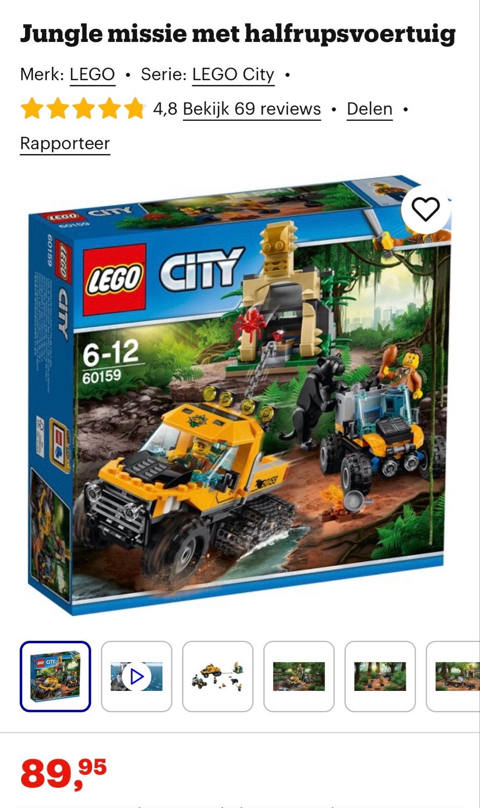 Lego City 60159 Jungle Missie Halfrupsvoertuig, Lego, Ophalen of Verzenden, Compleet, Complete set