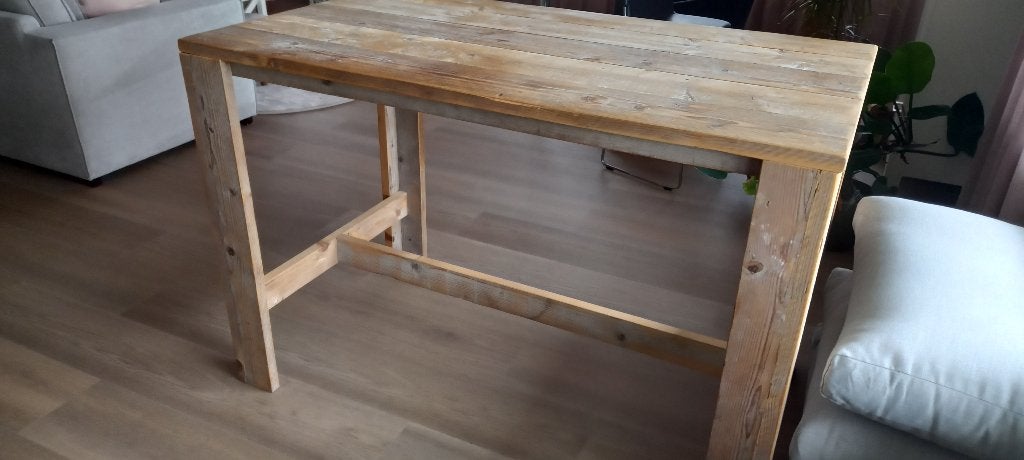 Steigerhouten eettafel, Ophalen, Gebruikt, 100 tot 150 cm, 50 tot 100 cm