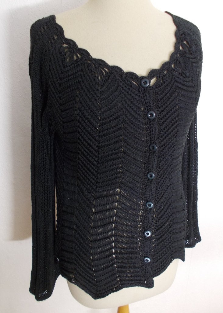 Mooi fijn gehaakt/crochet broderie zwart vest! M/L, Verzenden, Zo goed als nieuw, Maat 38/40 (M), Zwart