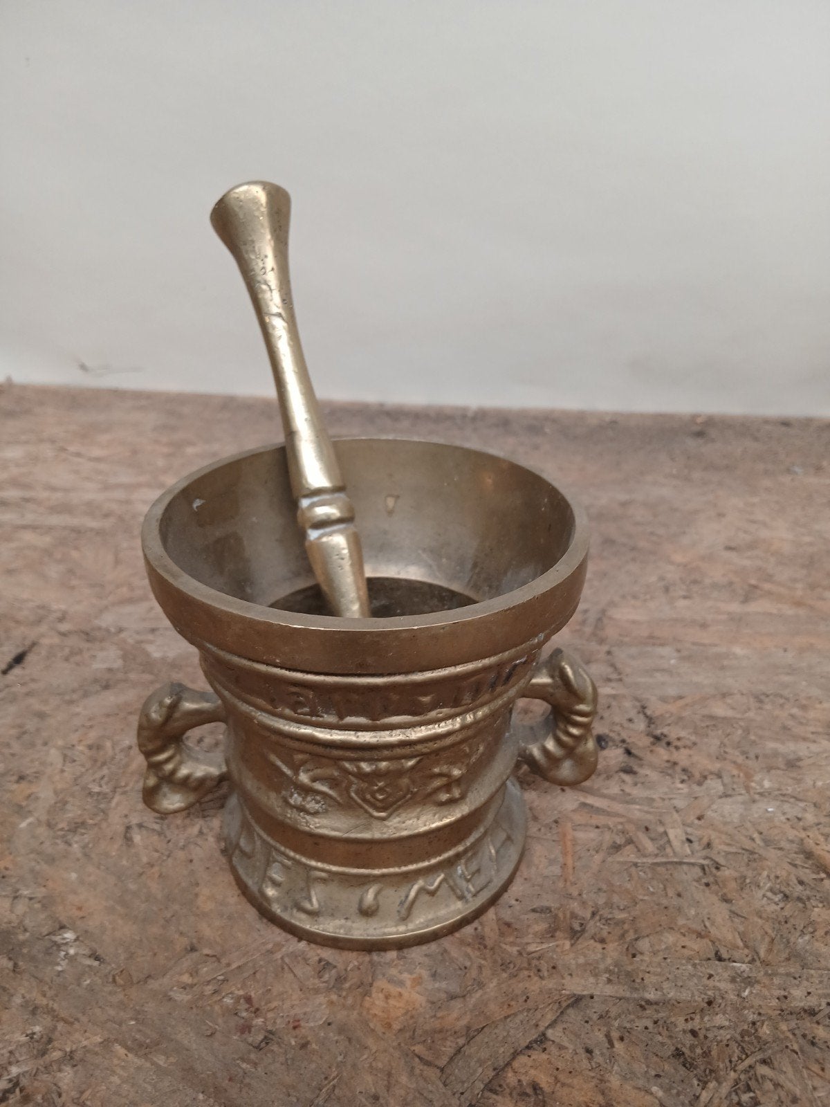 Antieke messing vijzel met stamper, Antiek en Kunst, Ophalen of Verzenden