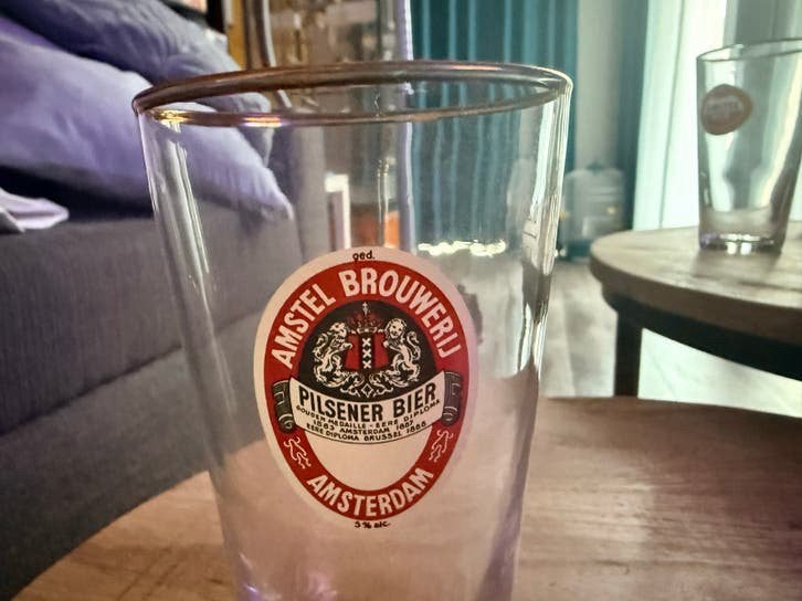 Amstel Brouwerij Pilsener Bier Glas - Vintage Look 5 stuks, Ophalen, Nieuw, Meerkleurig, Overige merken