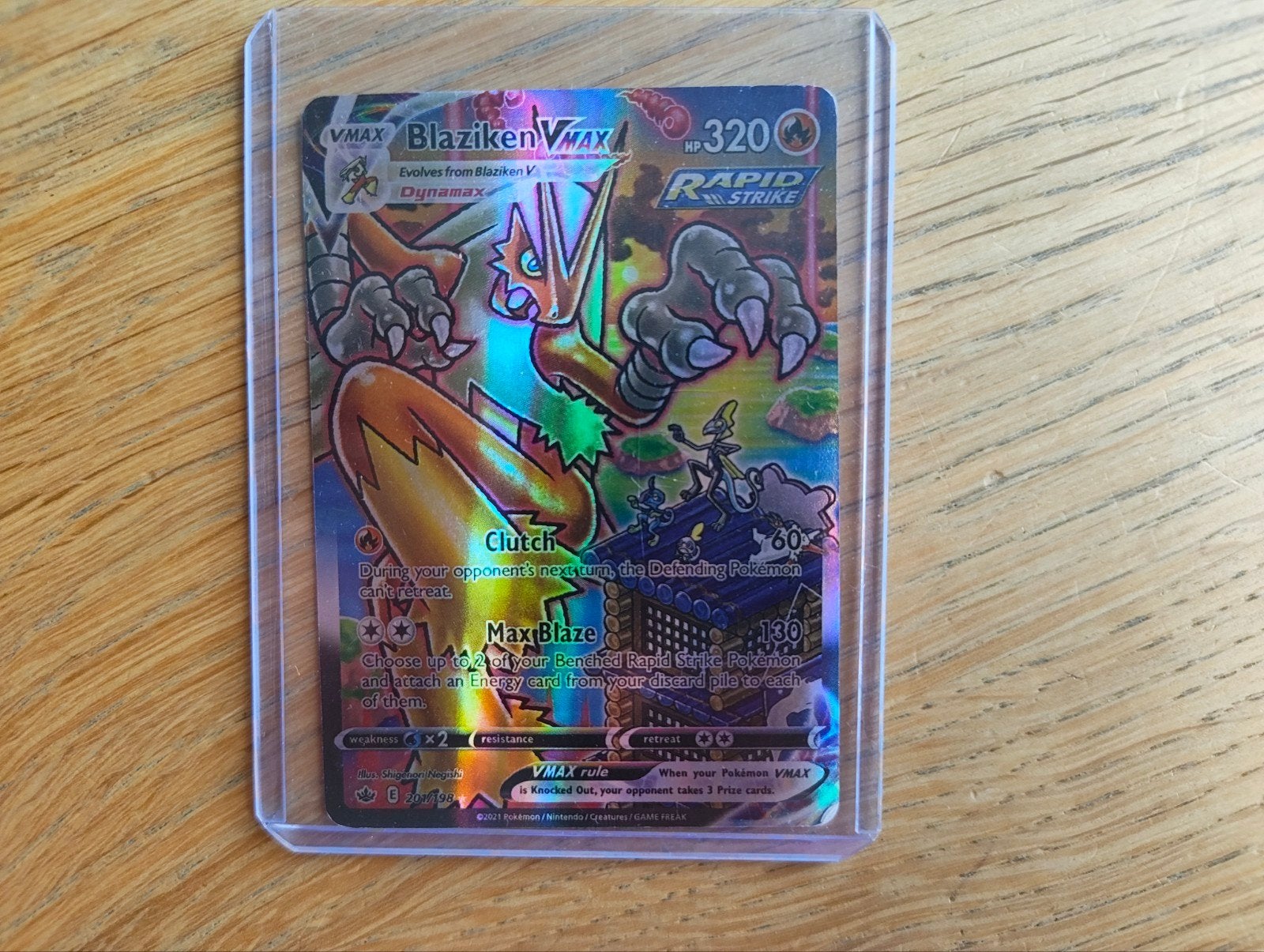 Blaziken VMAX Pokémon Kaart (Rapid Strike), Ophalen of Verzenden, Zo goed als nieuw, Losse kaart, Foil