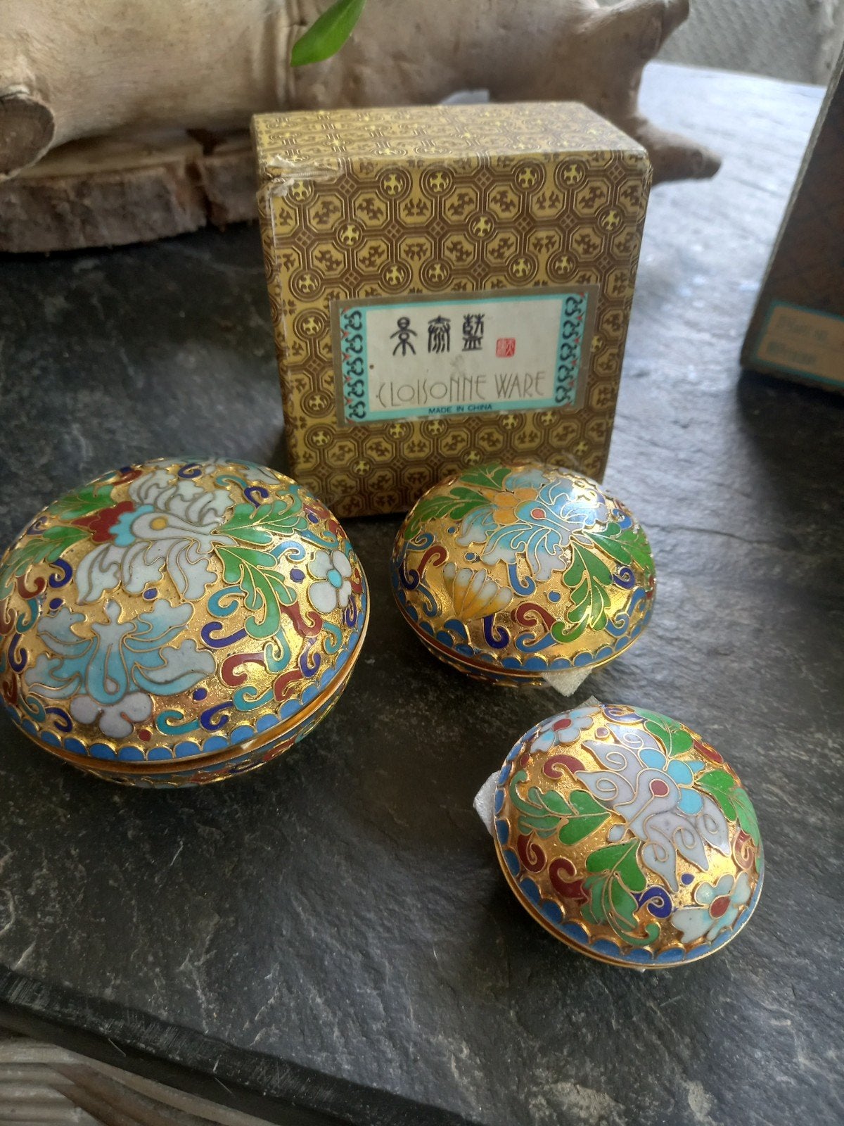 Set van 3 Cloisonné Ware doosjes - Vintage Chinees, Ophalen of Verzenden
