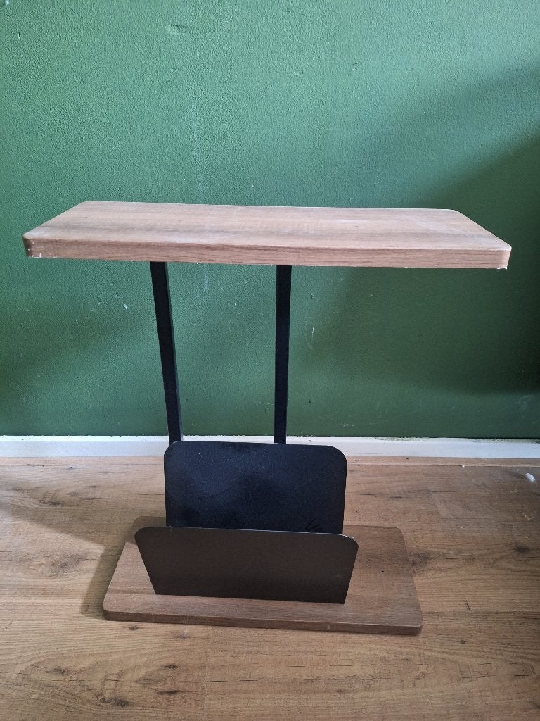 Bijzettafel - houtkleur met boekenhouder, Minder dan 55 cm, Gebruikt, Rechthoekig, Ophalen
