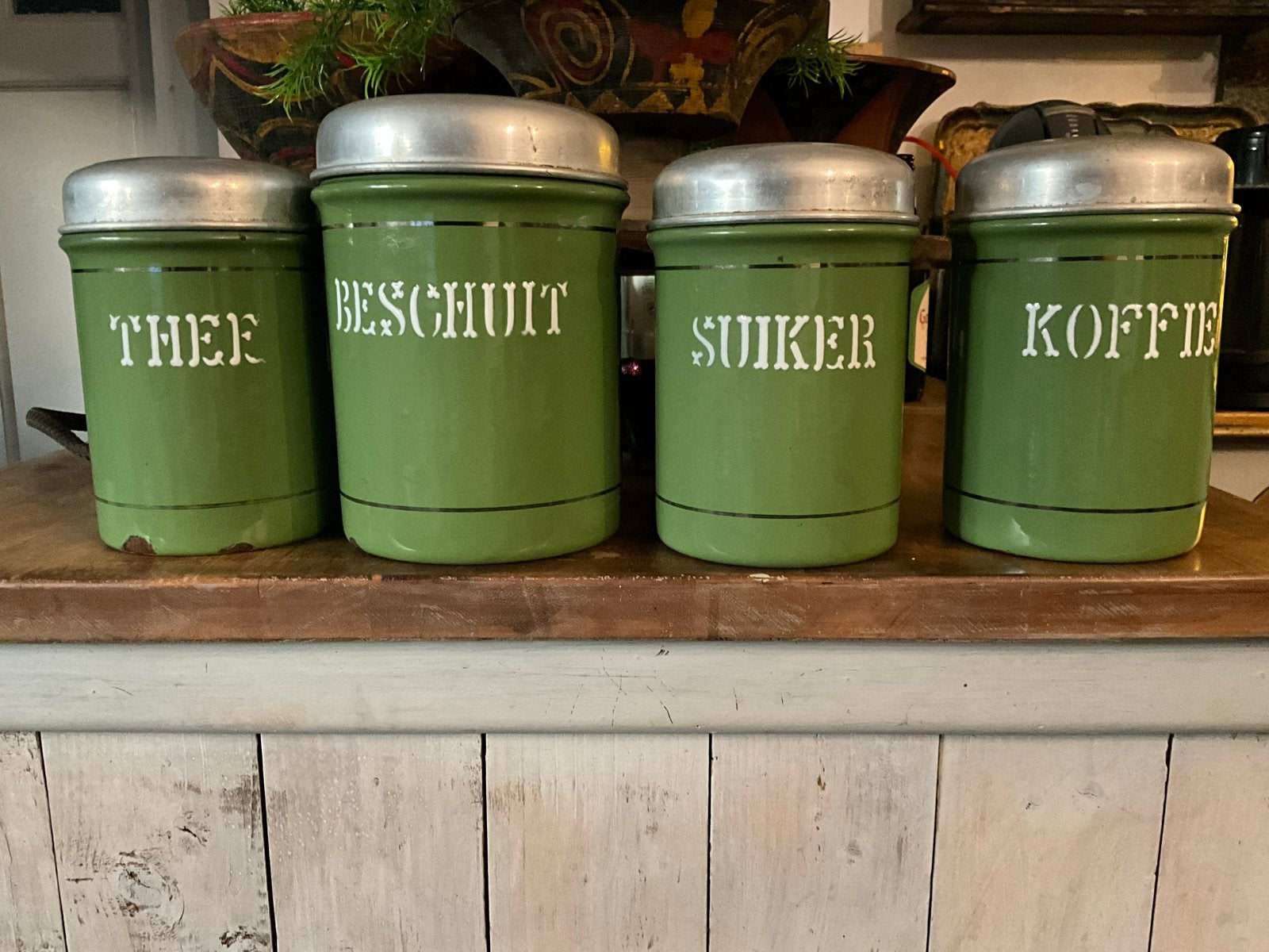 Vintage Emaille Groene Voorraadpotten Set (4 stuks), Ophalen of Verzenden