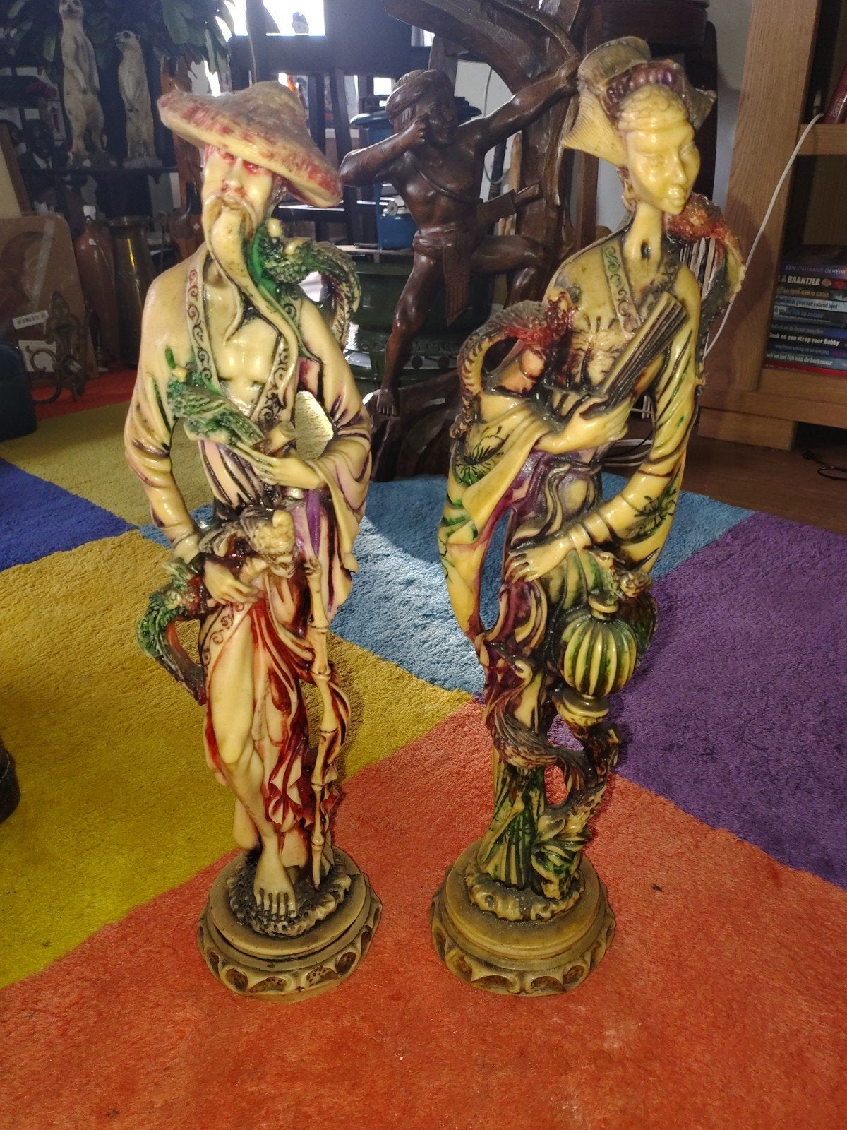 Vintage Chinese Beelden Man & Vrouw - Ivorine - 48 cm GAAF!, Antiek en Kunst, Groep mensen, Kunststof, Ophalen of Verzenden, 20 - 50 cm