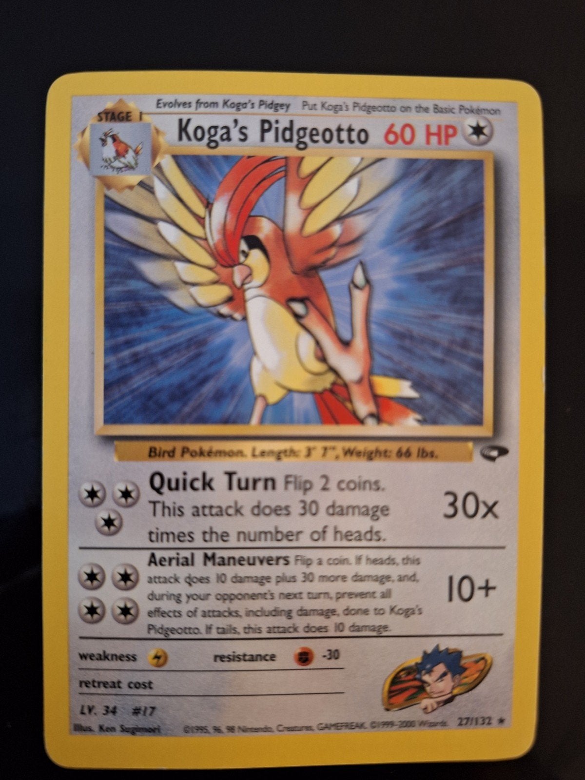 Koga's Pidgeotto Pokemon kaart, Ophalen of Verzenden, Zo goed als nieuw, Losse kaart