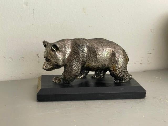 Verzilverd beeldje beer / Panda. Wereld Natuur Fonds WNF, Verzamelen, Ophalen, Gebruikt, Wild dier, Beeldje of Figuurtje