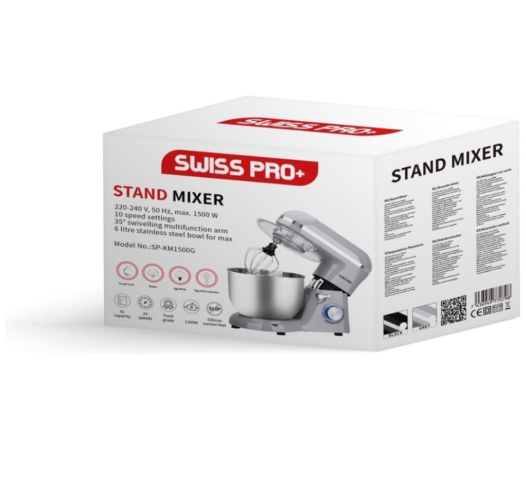 Swiss Pro+ Keukenmixer 6L 1500W - Nieuw in doos, Witgoed en Apparatuur, 4 liter of meer, Ophalen of Verzenden, Nieuw, 3 snelheden of meer