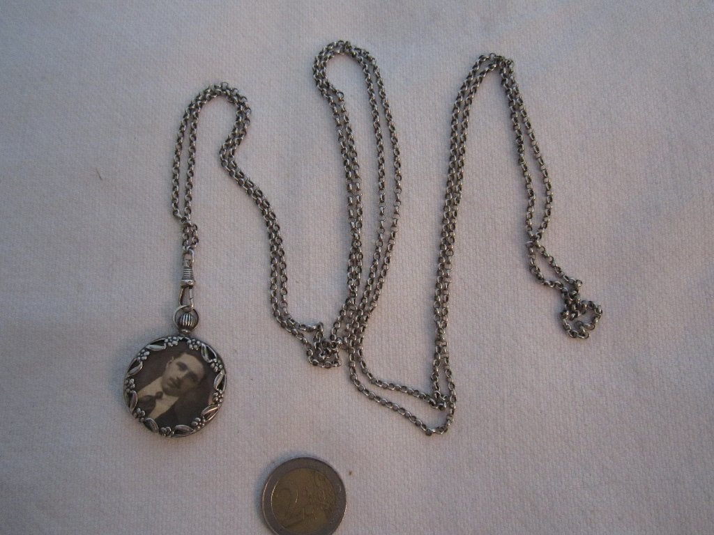 10.  Schitterende oude ketting + medaillon, zilver, Ophalen, Zilver, Ketting