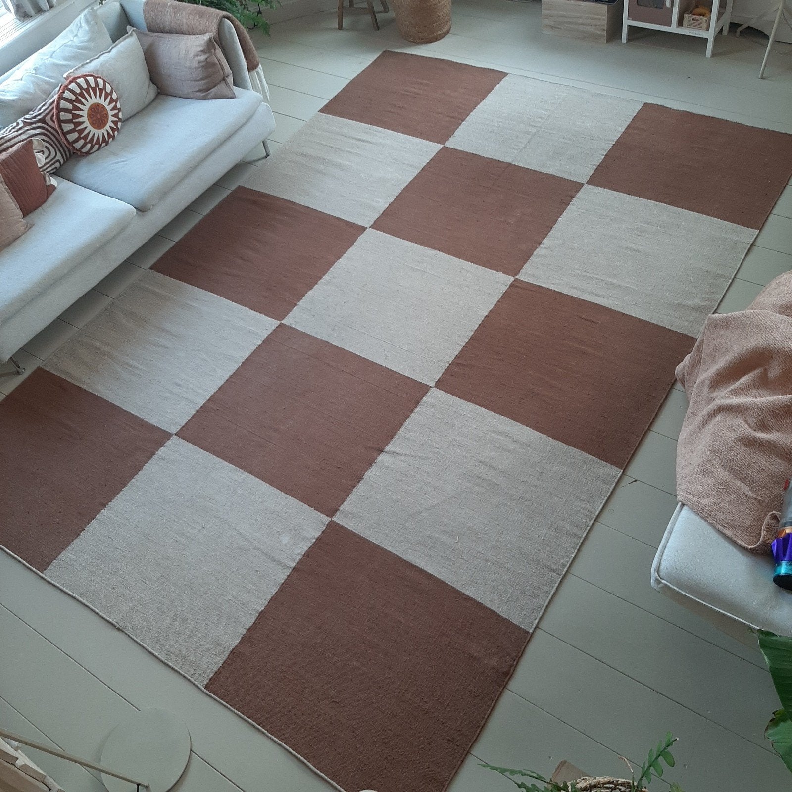 H&M Blokdessin Vloerkleed Bruin/Beige 2.50x3.50 100% Katoen, Ophalen, Gebruikt, 200 cm of meer, Bruin