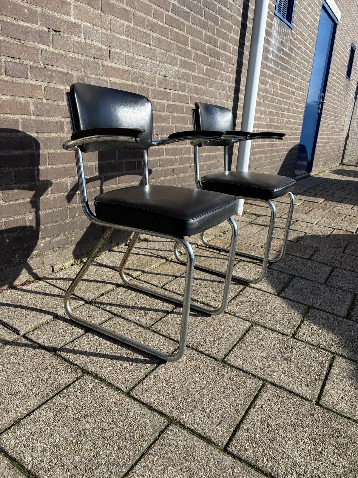 Vintage Gispen armstoel model 213 Buisframe Stoelen 4 stuks, Ophalen, Gebruikt, Zwart, Vier