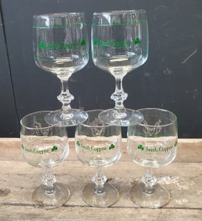 Set van 5 Elegante Irish Coffee Glazen met Klavertje, Antiek en Kunst, Ophalen of Verzenden