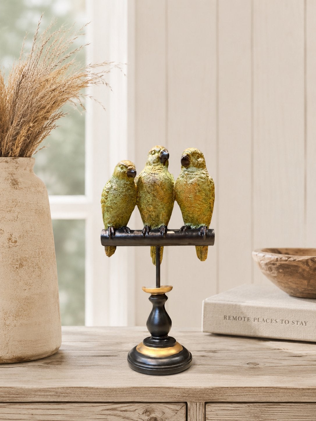Beeld 3 Papegaaien - 33,5cm Hoog, Verzenden, Nieuw, Meerkleurig, Kunststof