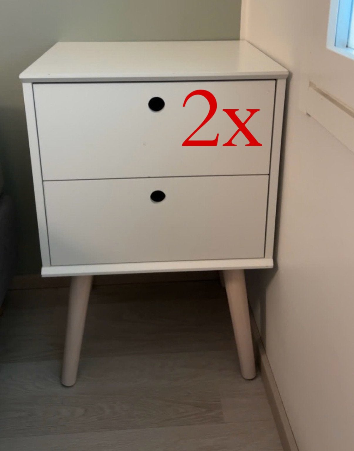 2x Jysk nachtkastje OPLEV 2 lades wit/grenen, Huis en Inrichting, Ophalen, Zo goed als nieuw, 45 tot 65 cm, 70 cm of meer
