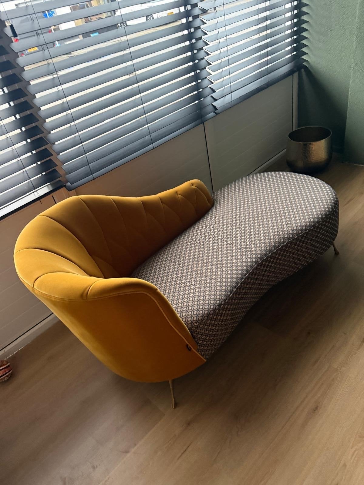 Stijlvolle Chaise Longue - Geel en Grijs Patroon bold monkey, Eenpersoons, Ophalen of Verzenden, Zo goed als nieuw, Minder dan 150 cm