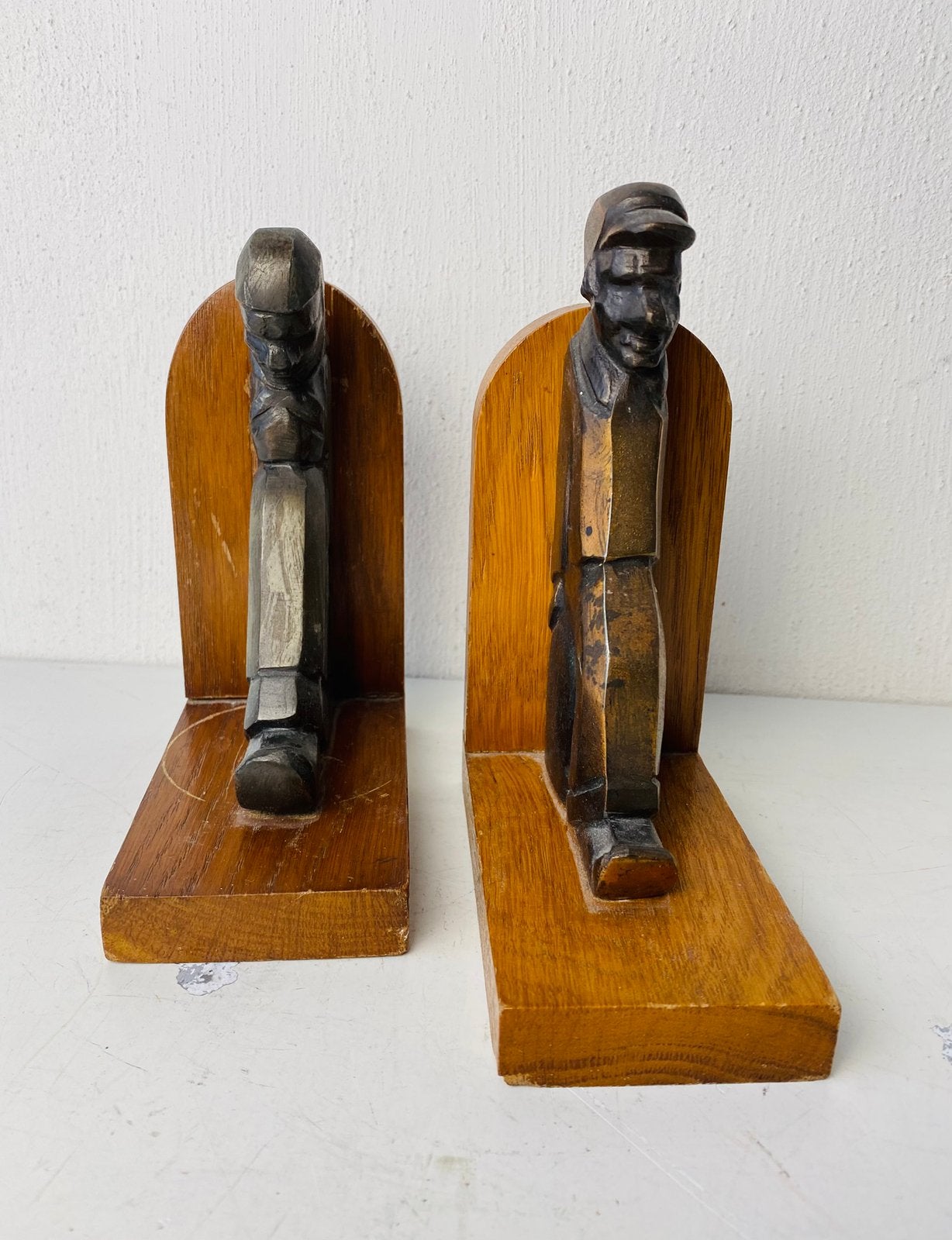 Art Deco bronzen boekensteunen boer en boerin, Antiek en Kunst, Ophalen of Verzenden