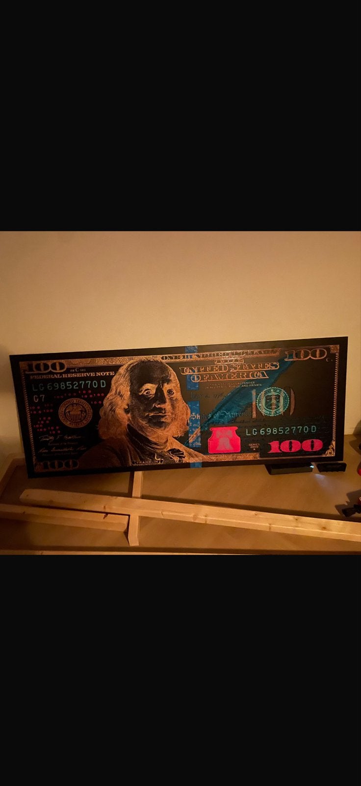 Modern schilderij: 100 Dollar biljet met Franklin, Ophangklaar, Overig onderwerp, Ophalen of Verzenden, Print