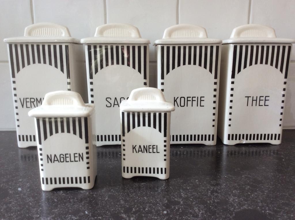 Zwart /Wit Art Deco voorraadpotten keuken, Antiek en Kunst, Antiek | Keramiek en Aardewerk, Ophalen