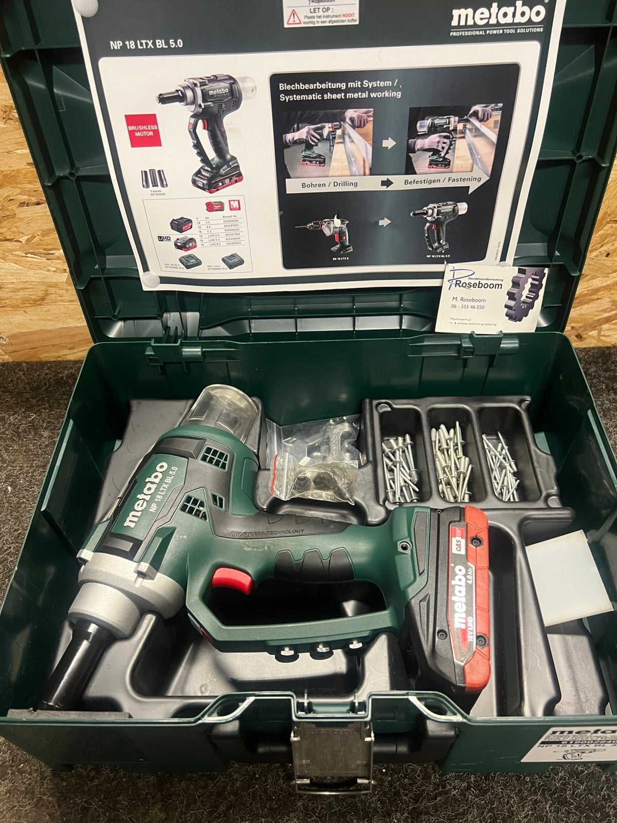 Metabo accu popnagel machine type NP18LTX BL 5.0 werkt prima, Www.metabo.com, Ophalen of Verzenden, Zo goed als nieuw, Metabo