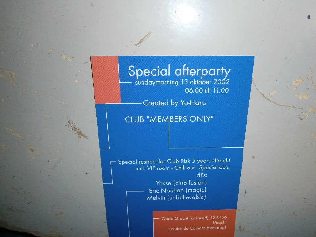 club "Members Only" Utrecht – Special Afterparty 2002. Flyer, Ophalen, A4 of kleiner, Muziek, Rechthoekig Staand