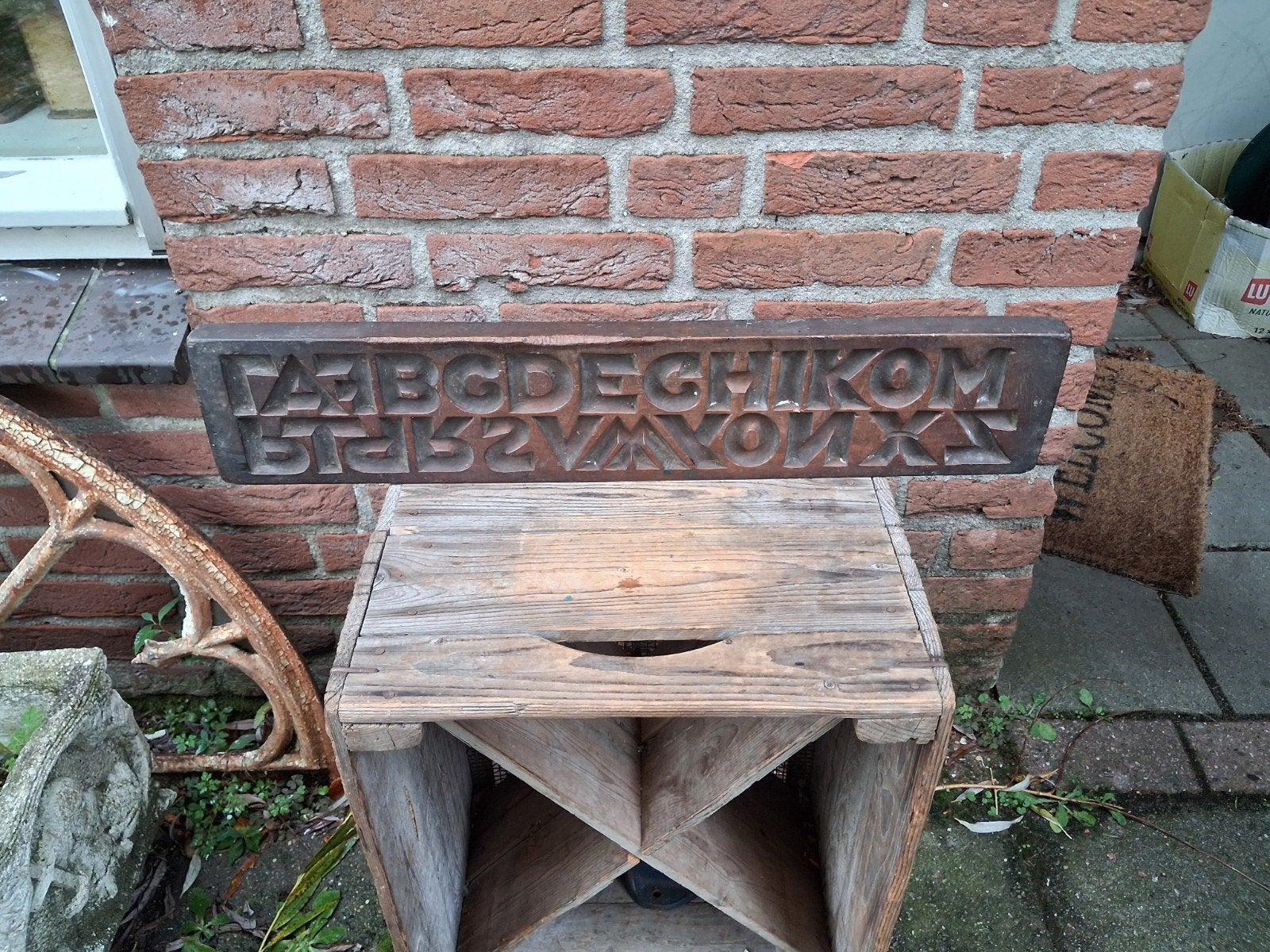 antieke houten speculaasplank koekplank met alfabet, Ophalen of Verzenden