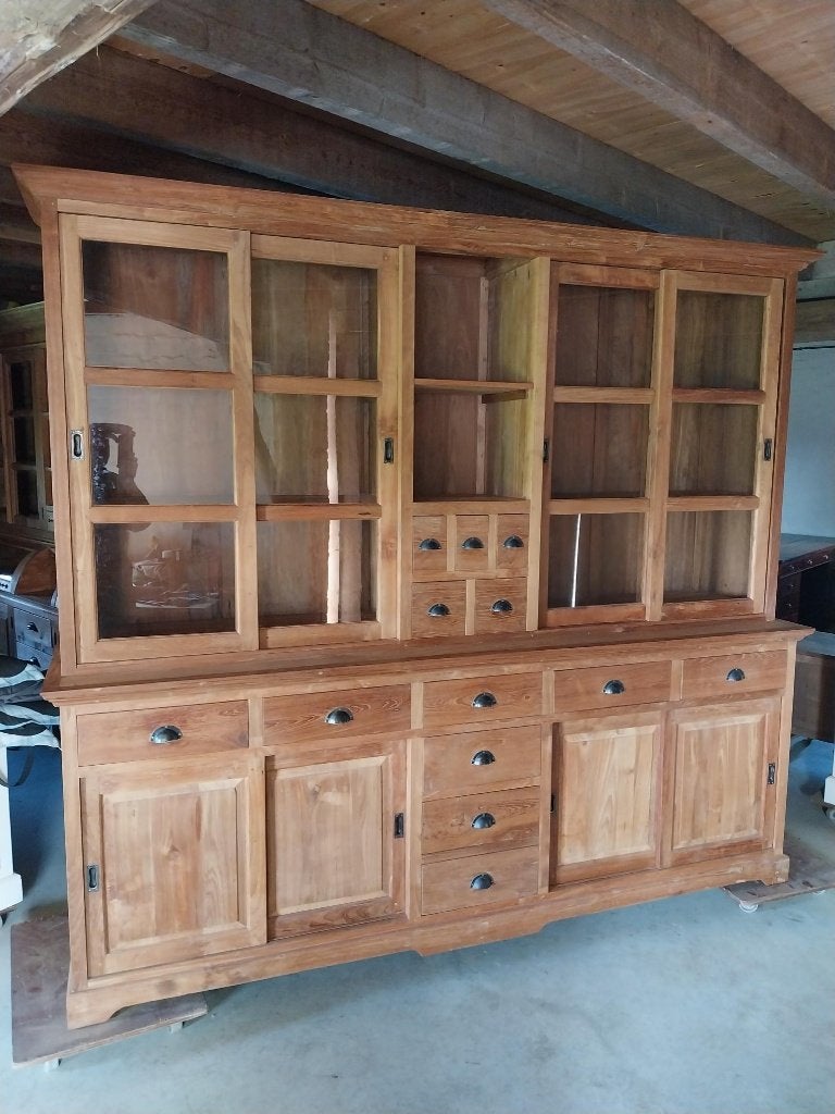 Showroommodel Teak Buffetkast 250 cm, Ophalen, Met deur(en), 200 cm of meer, Glas