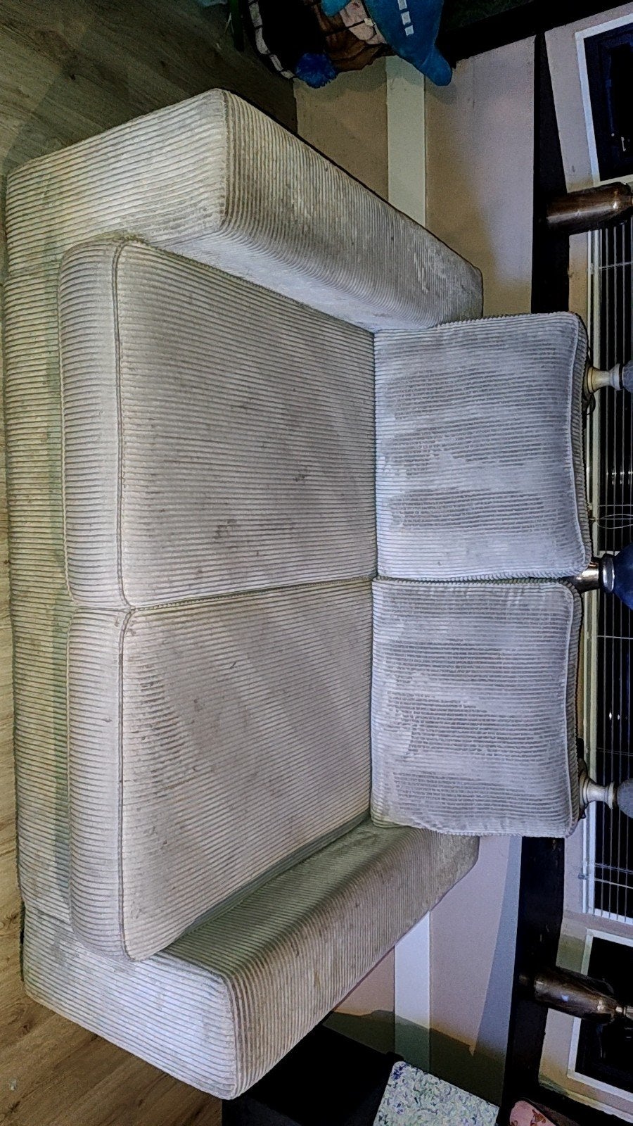 2-persoons bank grijs ribstof, Gebruikt, Tweepersoons, 75 tot 100 cm, Ophalen of Verzenden